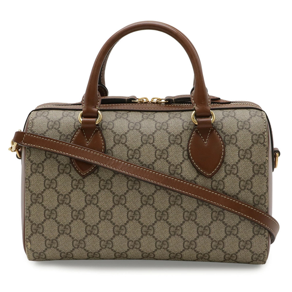 Gucci GG Supreme Handbag Boston Bag Shoulder Leather Beige Cream Brown